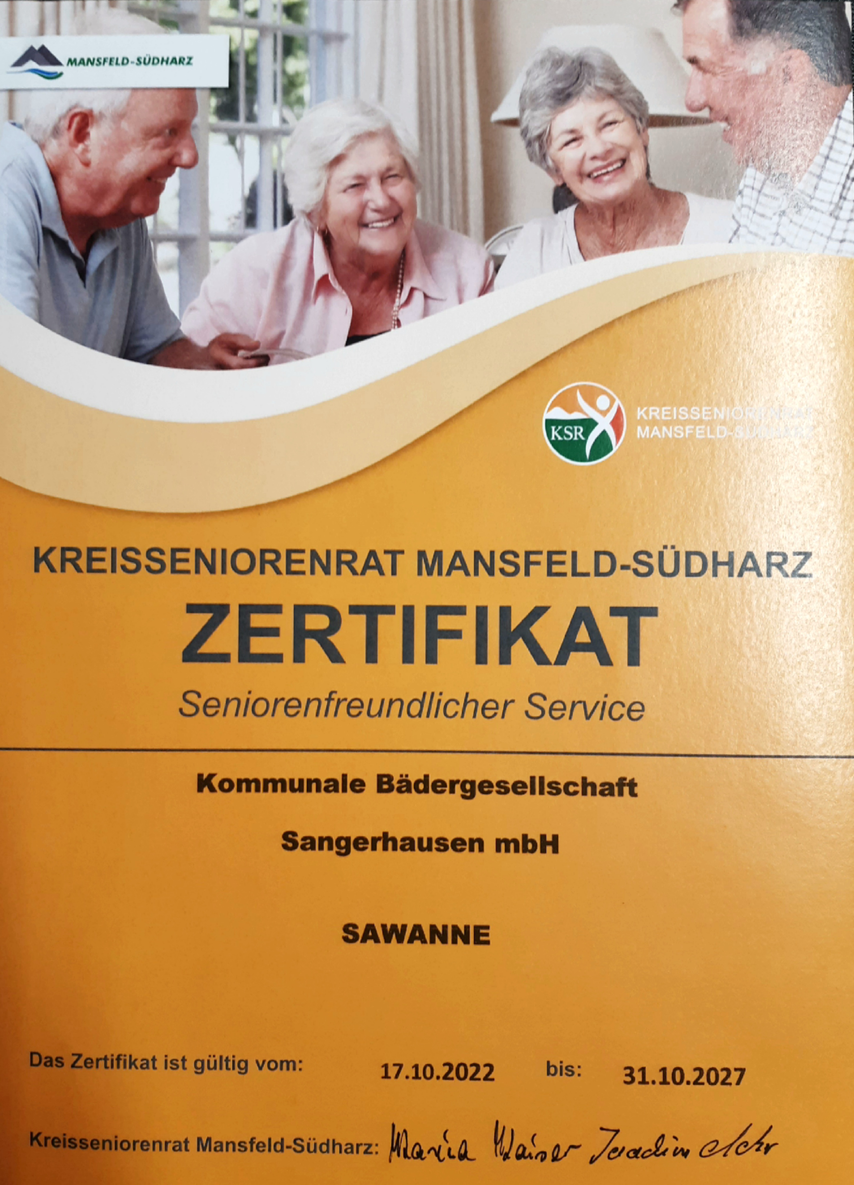 Hallenbad SaWanne weiterhin als "seniorenfreundlich" zertifiziert